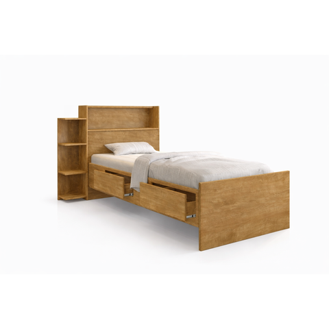 Cama Solteiro com Colchão Gavetas e Prateleiras Multifuncional para Organização do Quarto
