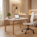 Ver imagem 1 de Mesa para Escritorio 120 cm 100% MDF Tampo Canto Reto com Vidro Dublin Marrom/Marromle/Off White