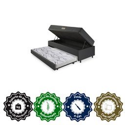 Bicama Box Baú Solteiro 88x188 Courino Linho Preto com Colchão Dual Firm Ecoflex - 6