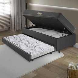 Bicama Box Baú Solteiro 88x188 Courino Linho Preto com Colchão Dual Firm Ecoflex - 3