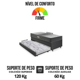 Bicama Box Baú Solteiro 88x188 Courino Linho Preto com Colchão Dual Firm Ecoflex - 7