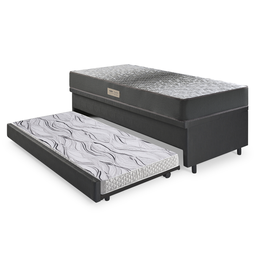 Bicama Box Baú Solteiro 88x188 Courino Linho Preto com Colchão Dual Firm Ecoflex - 9