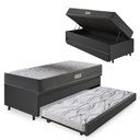 Ver imagem 1 de Bicama Box Baú Solteiro 88x188 Courino Linho Preto com Colchão Dual Firm Ecoflex