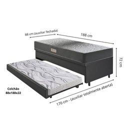 Bicama Box Baú Solteiro 88x188 Courino Linho Preto com Colchão Dual Firm Ecoflex - 2