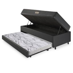 Bicama Box Baú Solteiro 88x188 Courino Linho Preto com Colchão Dual Firm Ecoflex - 4