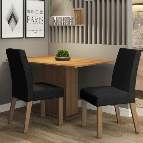 Conjunto Sala de Jantar Mesa Tampo de Madeira 2 Cadeiras Rustic/oxford Manu Madesa