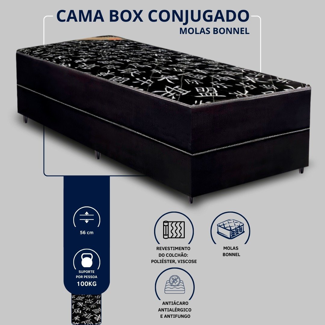 Box + Colchão Conjugado Molas Solteiro 56x188x88 - 2
