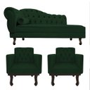 Ver imagem 1 de Kit Diva Recamier Diana 140cm Lado Direito e 02 Poltronas Classic Suede Verde - ADJ Decor