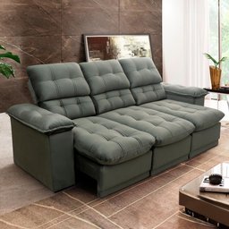 Sofá Retrátil Reclinável Atenas 2,30m Suede Velut Cinza c/ Molas no Assento - King House - 1