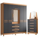 Ver imagem 1 de Guarda Roupa Casal New Fusion 10 Portas e Cômoda New Veneza Freijo Titanium - Móveis Albatroz