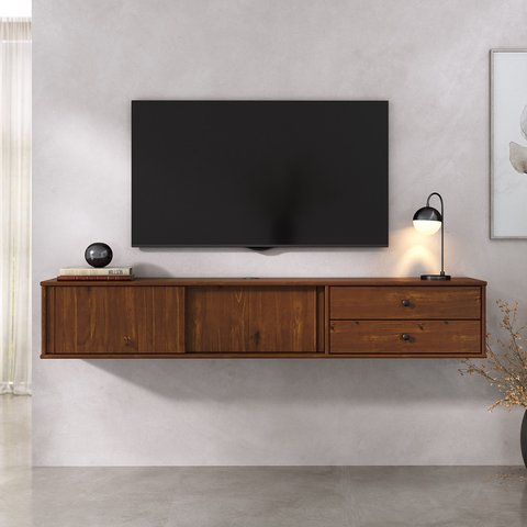 Rack Flutuante 175 cm TV 75 Madeira 2 Portas 2 Gavetas Castanho Simona Idimex