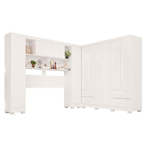 Guarda-roupa Casal Modulado Andorra 10 Portas 4 Gavetas com Pés Branco - Pnr Móveis