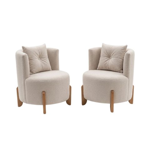 Kit 2 Poltronas Orgânica Curva Luna Boucle Bege - Montanaris Decor