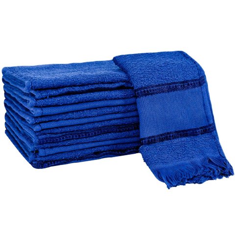 Kit 12 Toalhas Social Bordar Ponto Cruz Escola de Mão Perfeito Estilo Azul Marinho