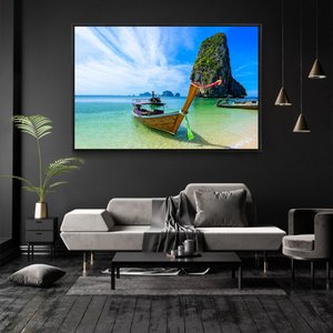 Quadro Decorativo Barco na Praia de Phra Nang Com Moldura e Sem Vidro 40X60