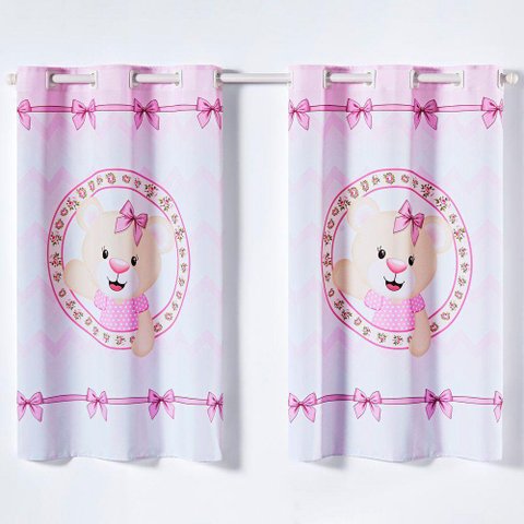 Cortina Kids Infantil 2,00M X 1,30M Ursinha Rosa