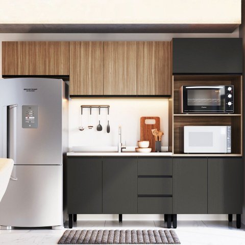 Cozinha Compacta Mogno 9 Portas 3 Gavetas Montana/grafite - Quiditá Móveis