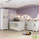 Ver imagem 2 de Quarto de Bebê Completo C/ Berço Americano 3 em 1 Colchão Fofura Multimóveis Mp4673 Branco/off