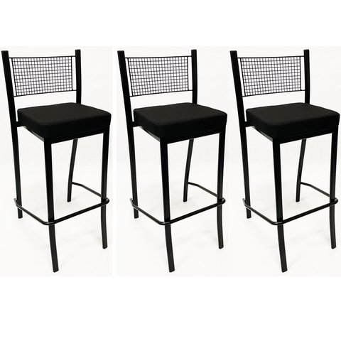 Kit 3 Banquetas para cozinha Empilhável preta assento em linho cor preto altura 65cm - Poltronas