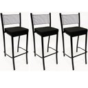 Ver imagem 1 de Kit 3 Banquetas para cozinha Empilhável preta assento em linho cor preto altura 65cm - Poltronas