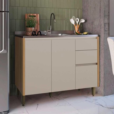 Armário Balcão para Pia sem Tampo Allure 3 Gavetas 2 Portas