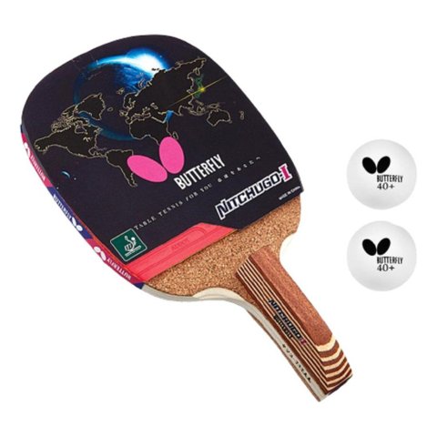 Raquete Butterfly Caneta Japonesa + 2 Bolas Nitchugo-i:vermelho