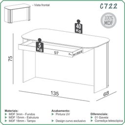 Kit 2 Peças com Mesa de Escritório Ripada 135cm com Gaveta e Estante 2 Portas Espresso Móveis - 6 Kit 2 Peças com Mesa de Escritório Ripada 135cm com Gaveta e Estante 2 Portas Espresso Móveis - 6