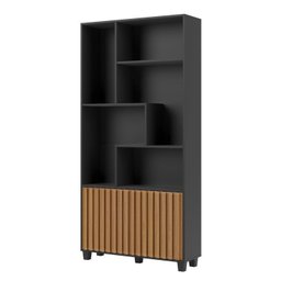 Kit 2 Peças com Mesa de Escritório Ripada 135cm com Gaveta e Estante 2 Portas Espresso Móveis - 10 Kit 2 Peças com Mesa de Escritório Ripada 135cm com Gaveta e Estante 2 Portas Espresso Móveis - 10