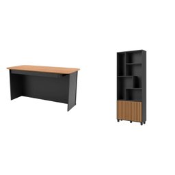 Kit 2 Peças com Mesa de Escritório Ripada 135cm com Gaveta e Estante 2 Portas Espresso Móveis - 11 Kit 2 Peças com Mesa de Escritório Ripada 135cm com Gaveta e Estante 2 Portas Espresso Móveis - 11