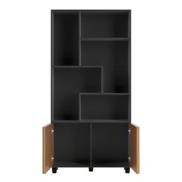 Kit 2 Peças com Mesa de Escritório Ripada 135cm com Gaveta e Estante 2 Portas Espresso Móveis - 9 Kit 2 Peças com Mesa de Escritório Ripada 135cm com Gaveta e Estante 2 Portas Espresso Móveis - 9