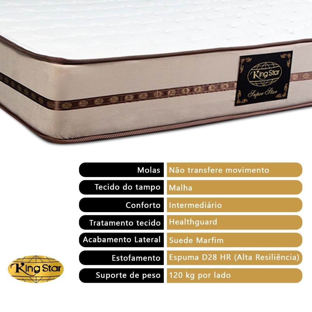 Cama Box + Colchão Super Star Solteirão 96x203 King Star | MadeiraMadeira