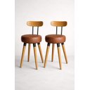 Ver imagem 1 de Banqueta Baixa 2un Encosto Ergonomico P/ Cozinhas Pé Palito Bancos Ilhas Bancadas Madeira Marrom