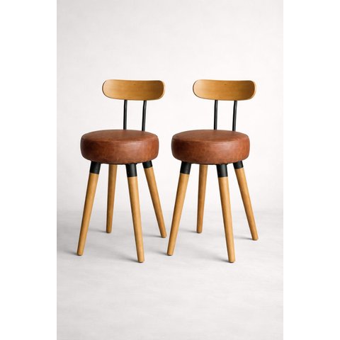 Banqueta Baixa 2un Encosto Ergonomico P/ Cozinhas Pé Palito Bancos Ilhas Bancadas Madeira Marrom