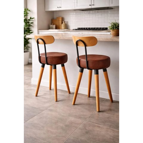 Banqueta Baixa 2un Encosto Ergonomico P/ Cozinhas Pé Palito Bancos Ilhas Bancadas Madeira Marrom