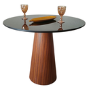 Ver imagem 1 de Mesa de Jantar Cone 80 cm Base Madeira Pau Ferro Rajado Tampo Laca + Vidro - Preto