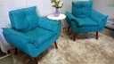 Ver imagem 2 de Kit 02 Poltrona Decorativa Opala Suede Azul Tiffany- Pandora Decor