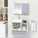 Ver imagem 1 de Conjunto Gabinete Banheiro Venus 60cm Branco/Cinza - Gabinete + Cuba + Espelheira + Tampo Vidro