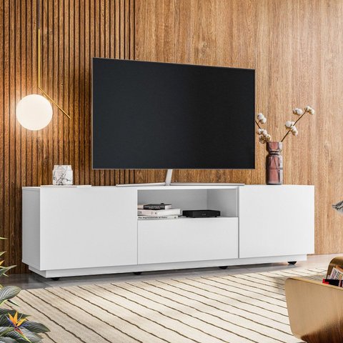 Rack para TV até 55 Polegadas MDF 180cm Rodízios Royal Branco