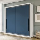 Ver imagem 1 de Guarda Roupa Roupeiro 2 Portas de Correr 2 Gavetas Valência Branco Azul Politorno Móveis