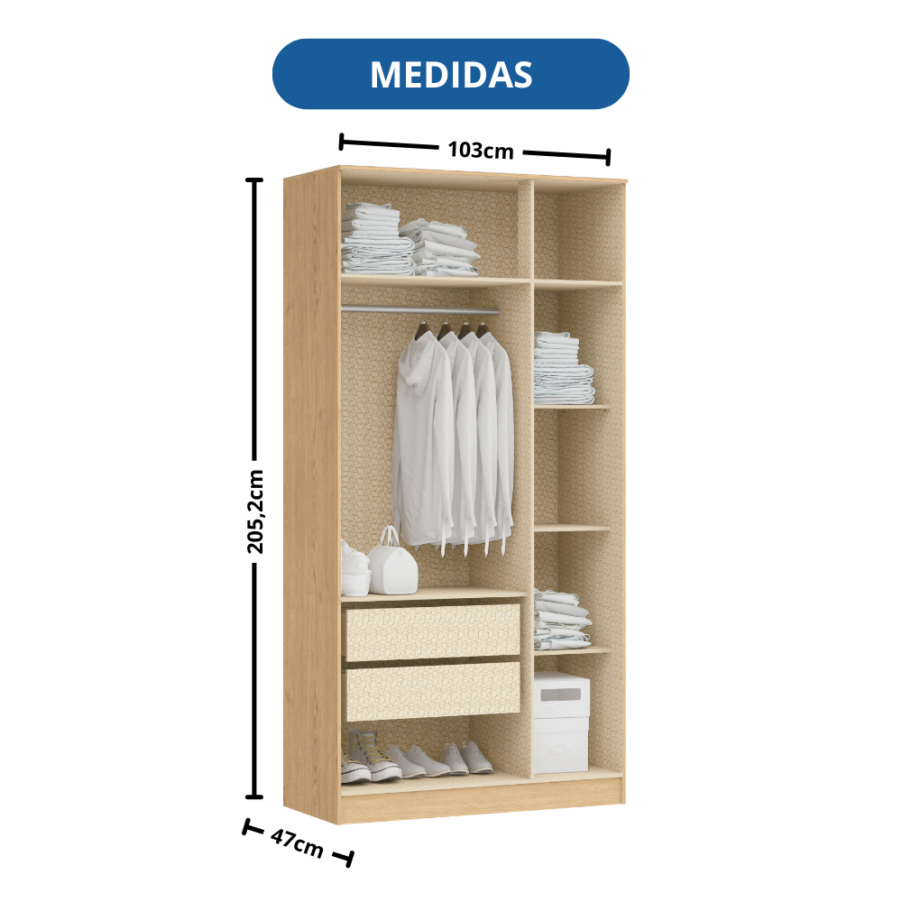 Guarda Roupa 3 Portas 2 Gavetas Wood  - 5