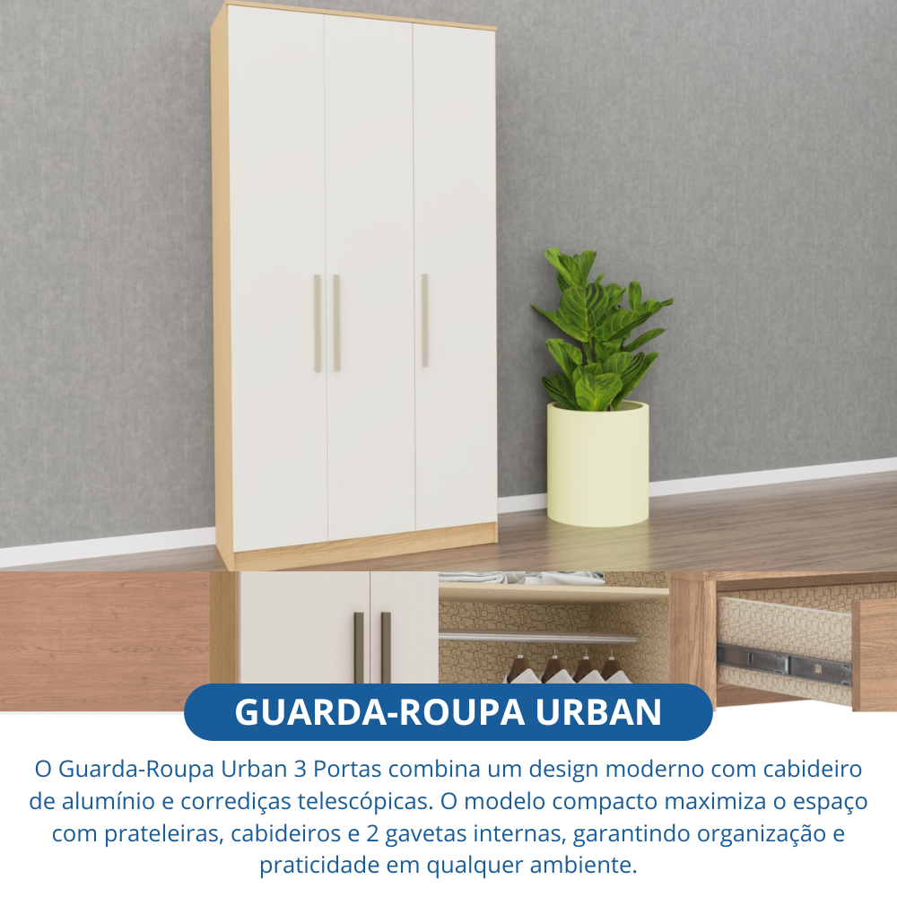 Guarda Roupa 3 Portas 2 Gavetas Wood  - 6