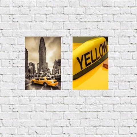 Kit 2 Placas Decorativas Táxi Amarelo 18x27cm