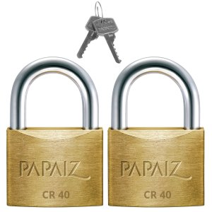 Cadeado Médio 40mm Haste Curta Latão Maciço Dourado com Chave | Papaiz | Kit 02 Un