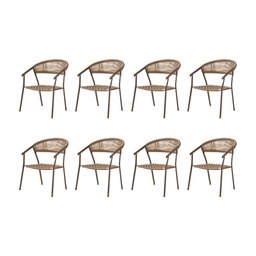 Kit 8 Cadeiras Duda com Braço em Aluminio e Corda Nautica Bege - 1
