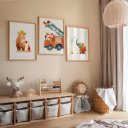 Ver imagem 2 de Kit 3 Quadros Decorativos Infantil - Animais Bombeiros NO2 - 40x60 - Moldura Madeira