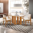 Ver imagem 1 de Conjunto de Jantar Mesa Florença Tic 120cm x 80cm Tampo MDF e Vidro com 4 Cadeiras Mônaco Marrom/Castanho Cinamomo/Creme/Off White