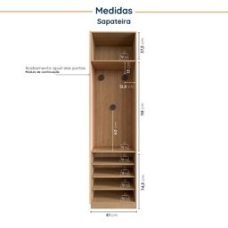 Guarda Roupa Modulado Joy 3 Peças com Cabideiro Gaveteiro e Sapateira CabeCasa MadeiraMadeira - 8