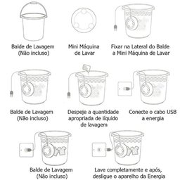 Mini Maquina Lava Roupas Panos no Balde USB Portátil Lavadoura Rotativo - 5