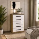 Ver imagem 1 de Cômoda 5 Gavetas 1 Porta Escócia Marrom/Branco- Mademovel