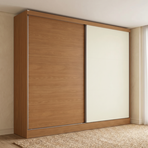 Guarda Roupa Casal 2 Portas de Correr 4 Gavetas Bigger 235x270cm cor Flex Canela e Off White